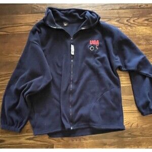 Team USA Full Zip Fleece Size L  Navy Olympic Rings  Vintage 90s Made in USA